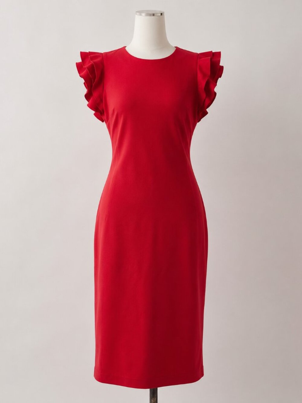 Tommy Hilfiger Dress Size 2 Red Ruffle Sleeve Sheath Midi Dress